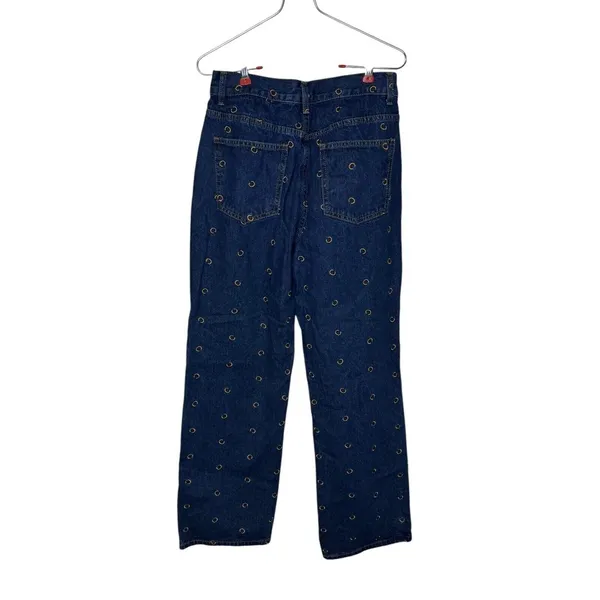 Cider Women's Jeans All Over Scatter Logo "C"‎ Wide Leg Flare Denim Blue Medium - Image 5