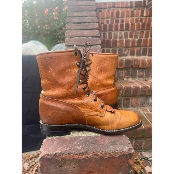 Vintage Justin Boots Brown Leather Kiltie Lace Up Roper Granny Boots 7 - Image 8