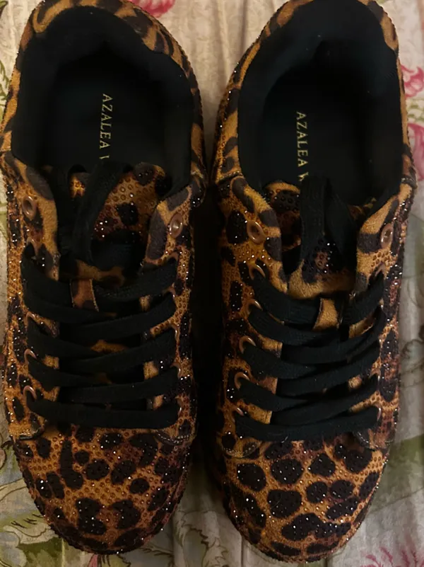 AZALEA WANG Keoni Leopard Rhinestone Platform Sneakers Orange Size 8 - Image 2