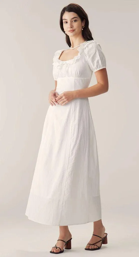 Rihoas White Embroidery Puffed Sleeve Maxi Dress - Image 3