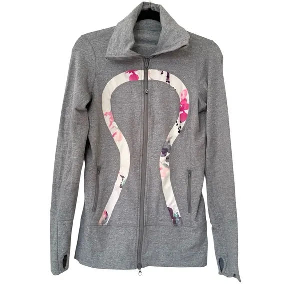 Lululemon In Stride Jacket Heathered Fossil Blurred Blossoms White Womens 6 - Image 2