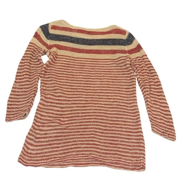 Lauren Ralph Lauren Sweater Womens Small Red Blue‎ Striped Linen Blend Nautical - Image 3