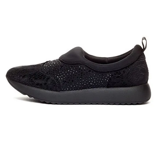 Yellow Box Womens 7.5 Liam Slip On Sneakers‎ Black Lace Rhinestone NIB - Image 5