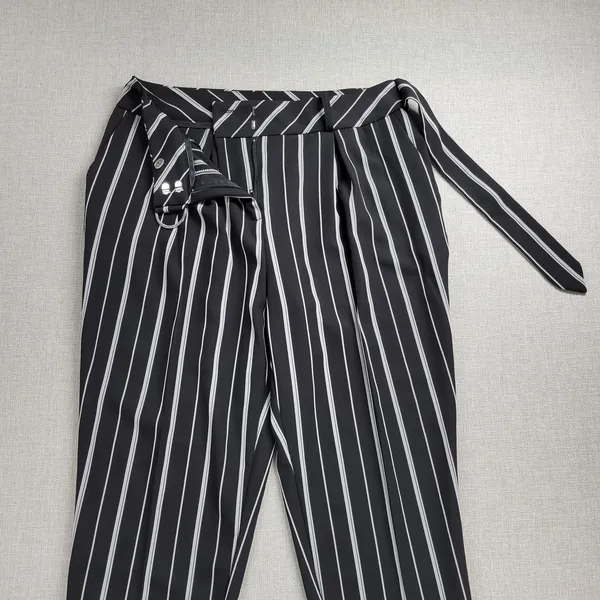 Nine.Eight Womens Pant Size 6 Black White Striped Belted Cropped Career Business - Image 6