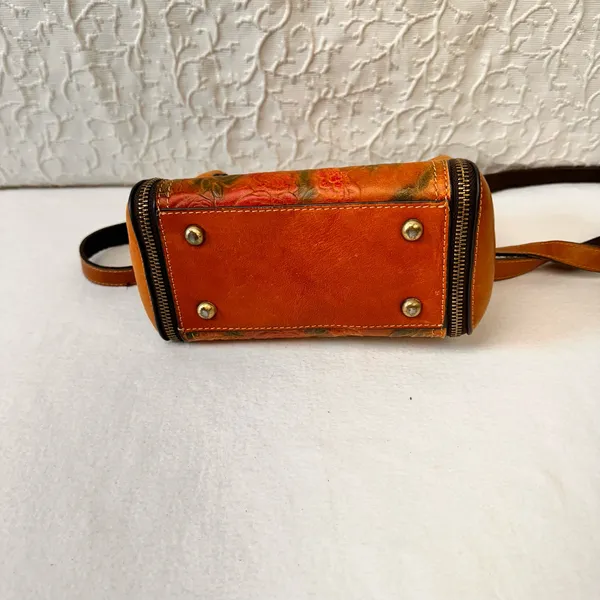Vintage Leather Women's Purse Floral Embossed Crossbody Bag Small Shoulder Brown - Image 2