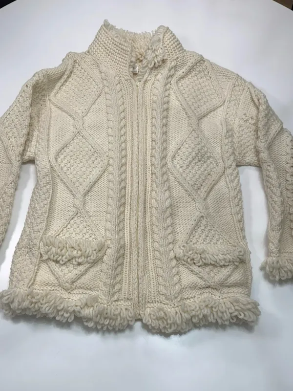 Textured 100% Wool Cream Cable Knit Cardigan Sweater NWOT - Image 2