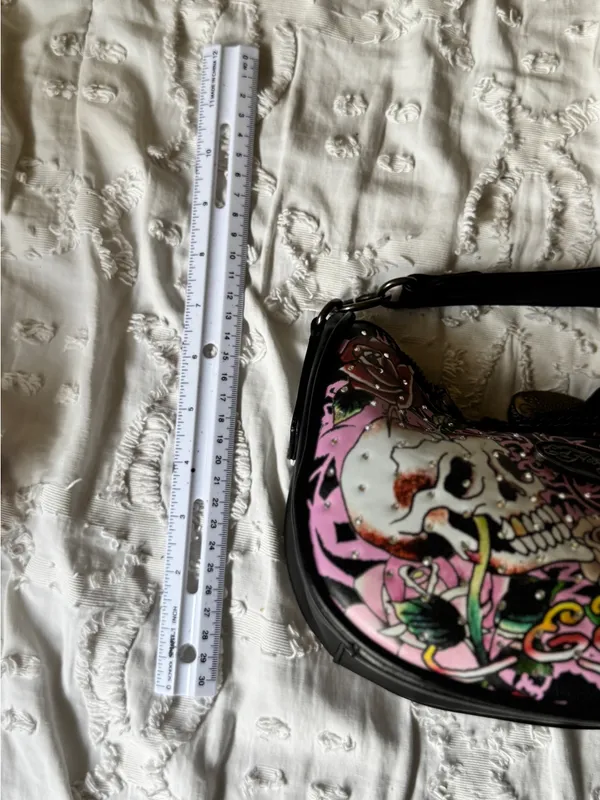 Ed Hardy Black & Pink Skull Rose Hobo Bag - Image 6