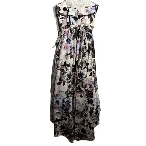 XSCAPE Dress Long Gown Purple Floral Sleeveless Size 4 USA Made Formal Dance NEW - Image 4