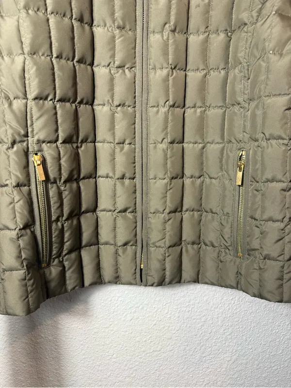 J.Crew Quilted Down Puffer Jacket Olive Green Stand Collar Zip Coat L Style 9732 - Image 7