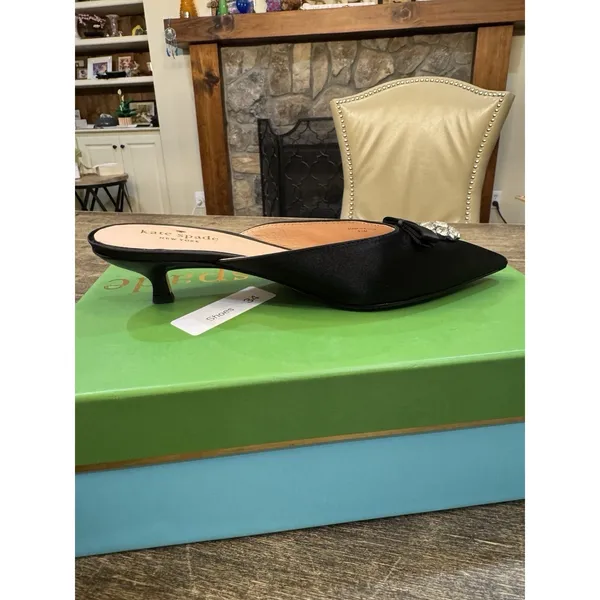Kate Spade Darlene Black Satin Kitten Heel Mule Pointed‎ Toe Size 6.5 - Image 4
