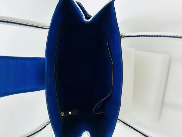 Antonio Melani White Leather Satchel Bag Magnetic Closure Blue Trim - Image 10