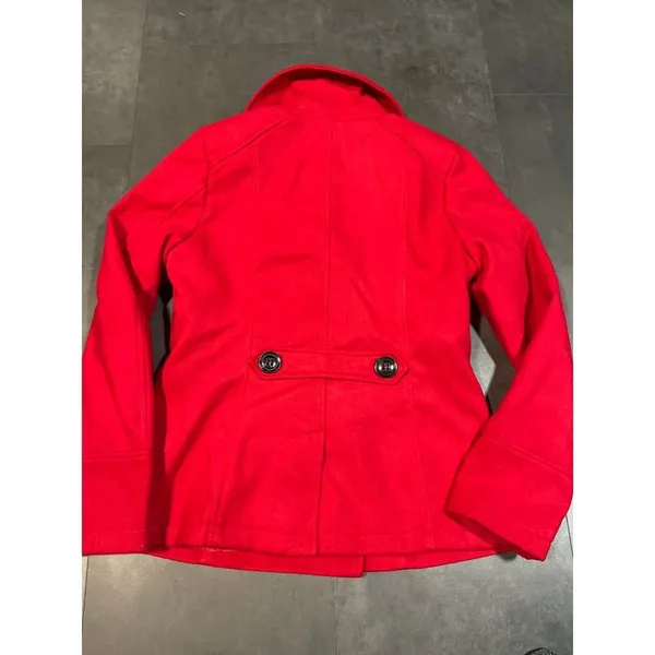 Celebrity pink Vibrant Red Double-Breasted Peacoat Wool Blend Winter‎ Coat - Image 6