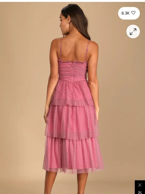 Lulu's Dusty Rose Polka-Dot Tiered Tulle Midi Dress - Image 2