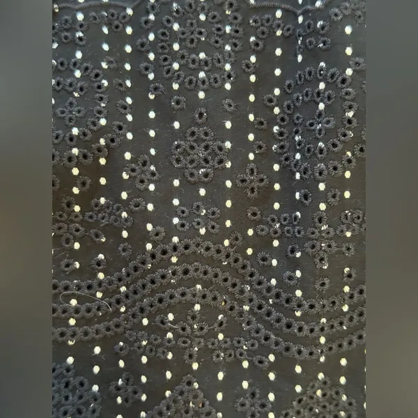 Ann Taylor Black White Polka Dot‎ Midi Dress Eyelet Hem Spaghetti Straps Size 4 - Image 9