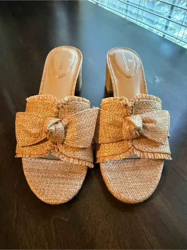 Bandolino Arden Mule Natural Woven Bow Block 2” Heel Open Toe Mule Summer Sanda - Image 9