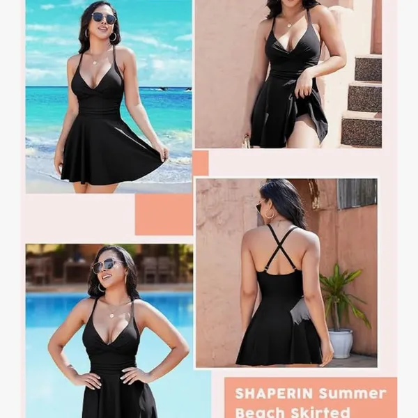 SHAPERIN Swim Dress Medium Women 1pc Skirted Swimsuit Tummy Control Bathing Suit - Image 10