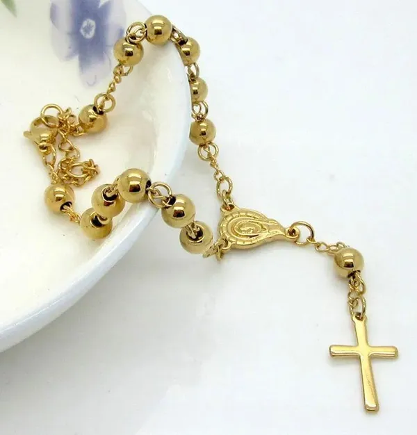 Stainless Steel Cross Pendant Bead Bracelet - Image 4