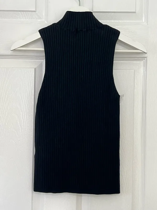 Madewell Ribbed Mock Neck Sleeveless Knit Tank Black Minimalist Classic Chic XS - Image 3