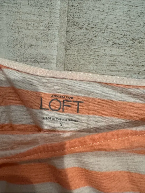 Loft Pink and White Striped Boatneck Long Sleeve Three Quarters Top Size S - Image 4
