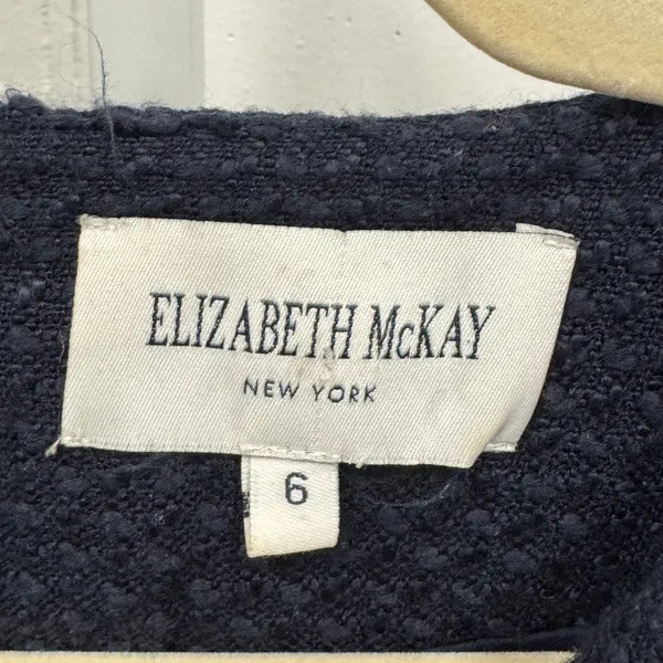 Elizabeth‎ McKay Navy Blue Wool Horsebit Split Neck Fit Flare Dress Size 6 - Image 6