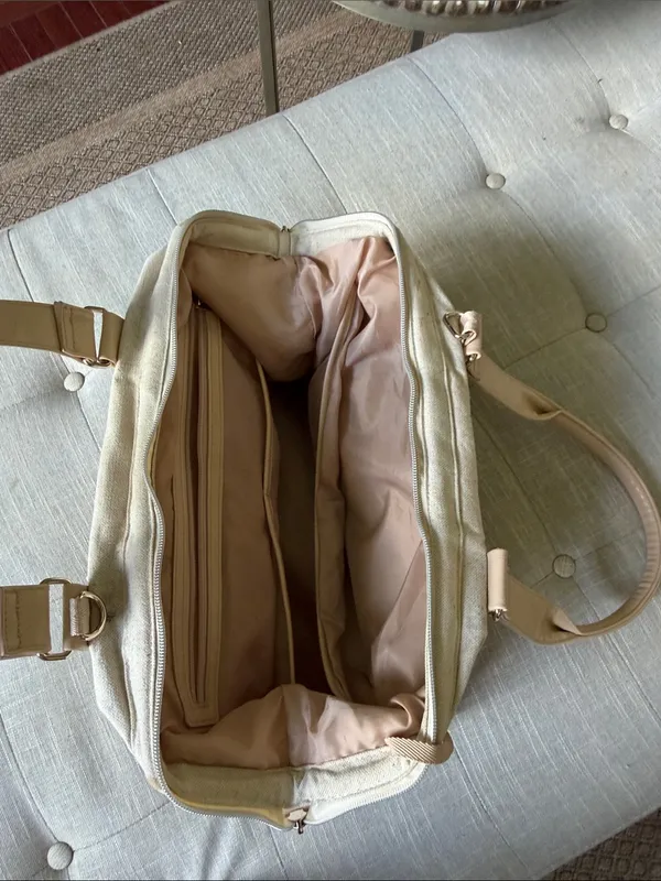 BEIS Beige Canvas Weekender Carry-On Overnight Travel Tote Bag Read Description - Image 4