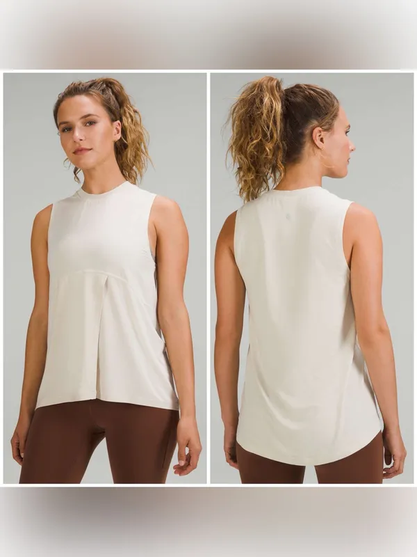 Lululemon Modal-Silk Blend Tie-Front Yoga Tank Top Natural Ivory (Size 4) - Image 3