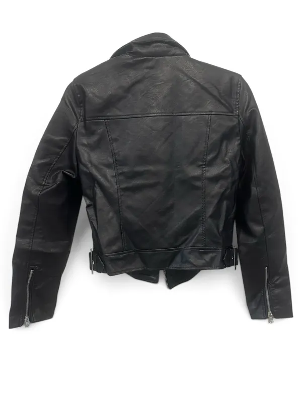 Love Tree Black Faux Leather Moto Jacket with Zip Details - Image 3