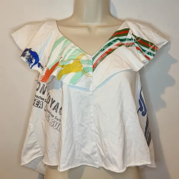 Anthropologie Akemi + Kin Bon Voyage Cotton Flounce Top Sz S EUC!! - Image 2