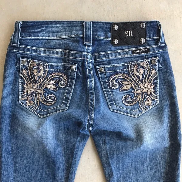 Miss Me Boot Cut Fleur De Lis Bling Jeans LONG - Image 5