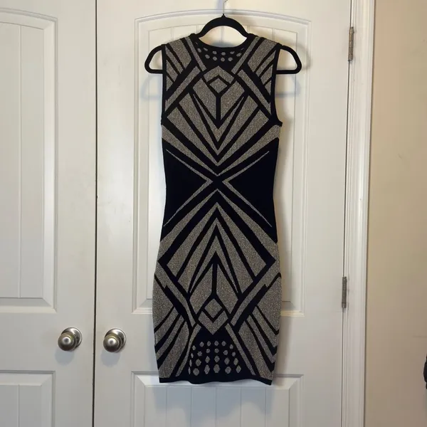 Bisou Bisou Dress M Michele Bohbot Metallic Art Deco Bodycon Mini Holiday Party - Image 3