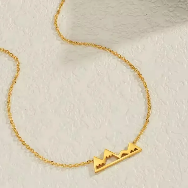 NEW Yellow Gold Plated Snowy Mountain Bar Pendant Necklace, 16-18”‎ - Image 14