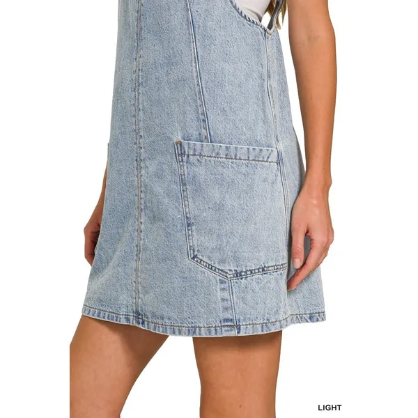 Zenana Denim Overall Dress with Front Pockets - Light - Small - Image 10