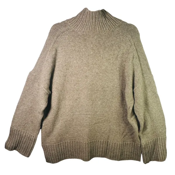 Abercrombie & Fitch Mock Neck Sweater‎ Tan Beige Wool Blend Knit Large Oversized - Image 2
