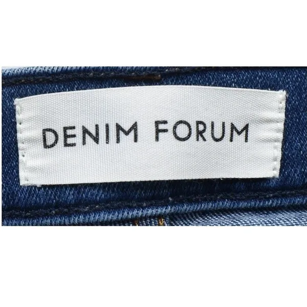 Denim Forum High Waisted Straight Leg Jeans Medium Wash Raw Hem Stretch Size 25 - Image 4