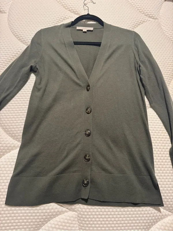 LOFT Olive-Gray V-Neck Button Cardigan - Image 3