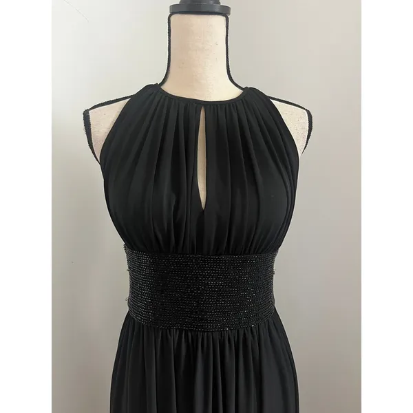 Black Beaded Waist Cocktail Dress 6 Halter Keyhole‎ LBD Elegant Glam Minimalist - Image 14