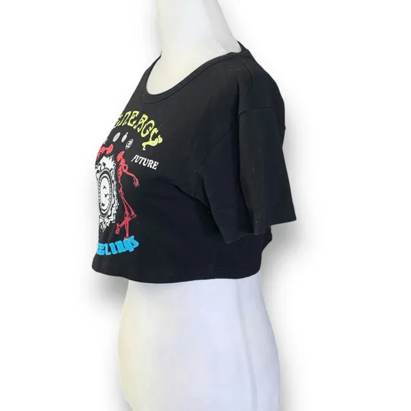 Urban Outfitters ENERGY Graphic Crop‎ Top Black Spiritual Skeleton Tee Boho - Image 4