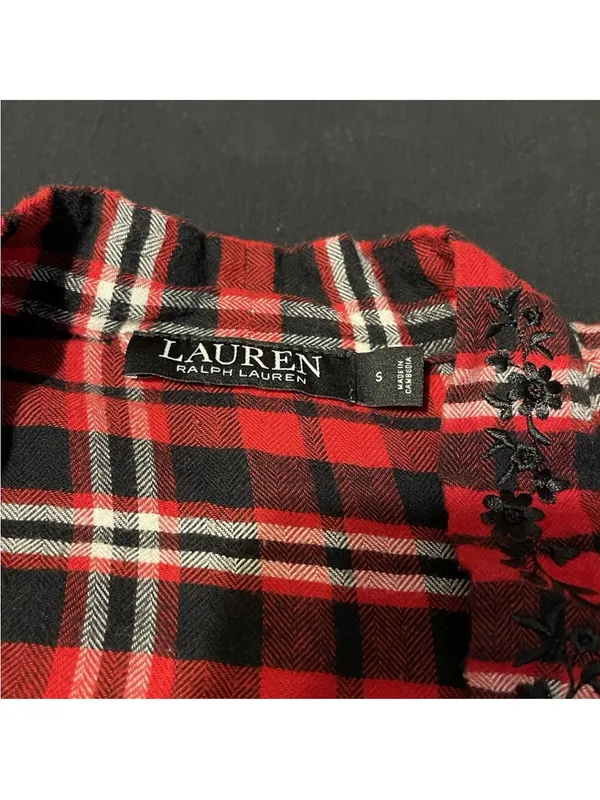 Lauren Ralph Lauren Womens Small Red Plaid Cozy Belted Pockets Robe Logo - Image 2
