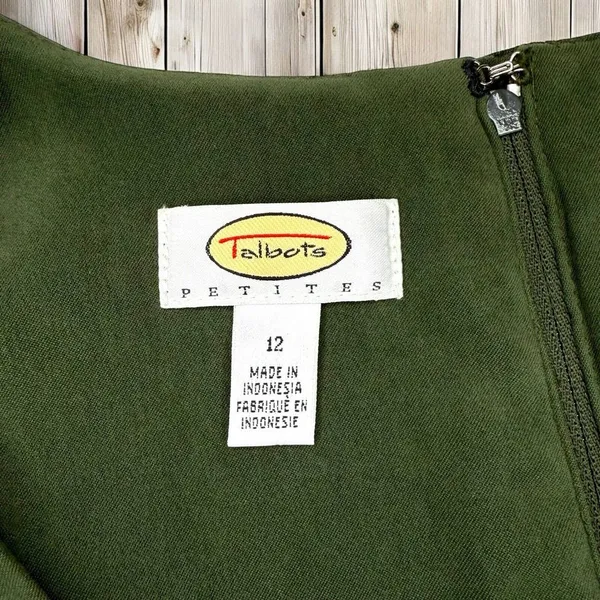 NWOT Vintage Talbots Velvet‎ Dress Size 12 Empire Waist Midi Olive Green Velour - Image 5