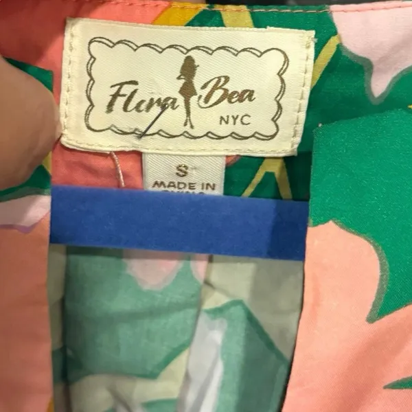 Flora Bea 100% Cotton Green Pink Floral Puff Sleeve Top Size Small - Image 3