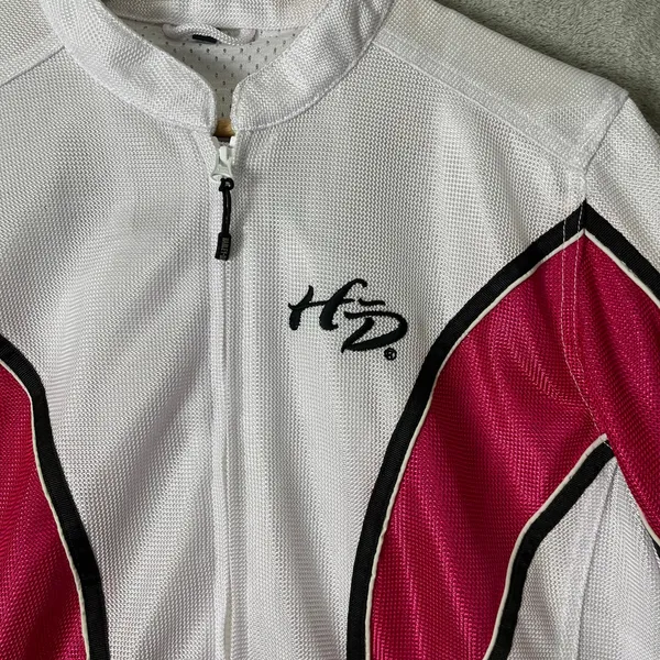 Harley‎ Davidson Y2K Vintage Biker Jacket Pink White Moto Baddie Zip Up Large - Image 6