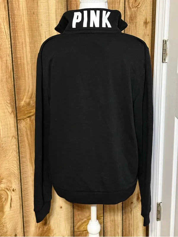 NWT PINK VS Black Quarter-Zip Pullover with White Dog Logo Size Large - Image 4