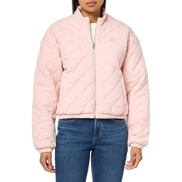 Adidas Womens Quilted Bomber Jacket Pink Full Zip Diamond Quilt IM5566‎ Size M - Image 2