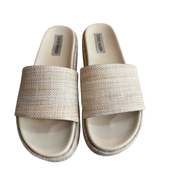 Steve Madden Women’s 9 Kasper Woven Textured Platform Slide‎ Sandals Beige Tan - Image 3