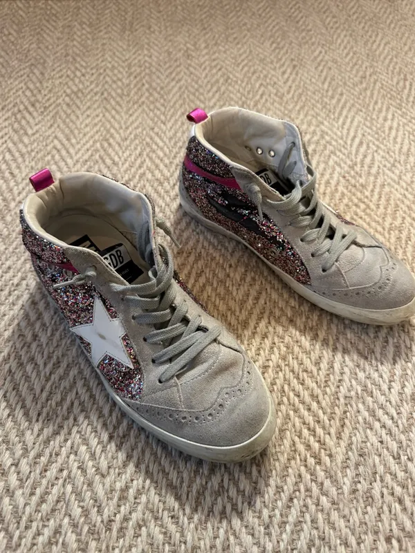 Golden Goose Gray & Pink Glitter Mid-Top Sneaker | Size 37 - Image 2