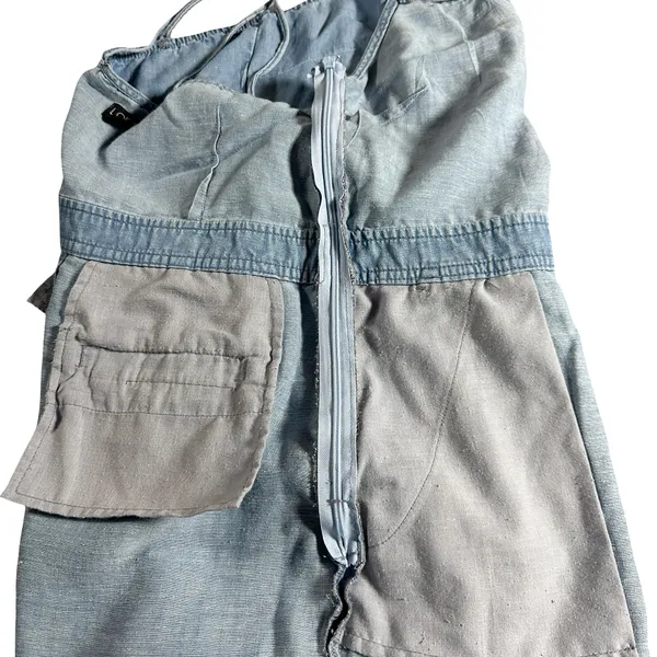 LOFT Petites Chambray Romper 6P Strappy Crisscross Linen Blend - Image 6