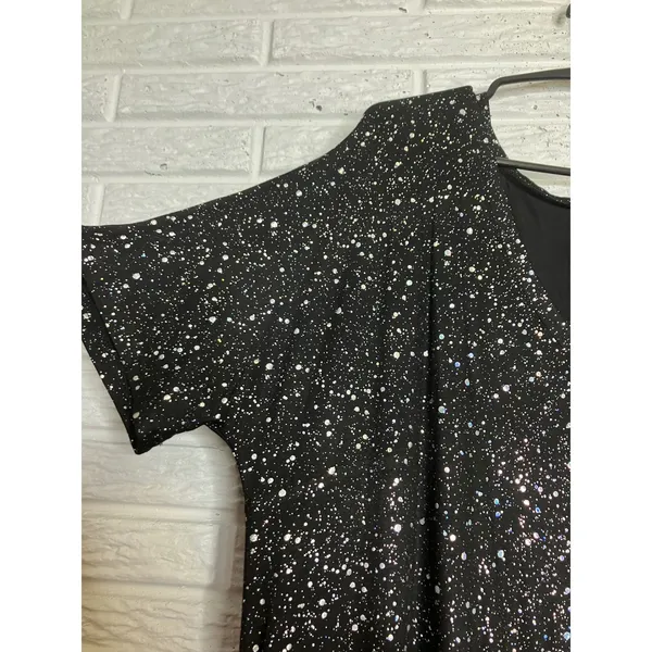 Huskary Maxi Dress Womens‎ XXL Black Excellent Glitter Galaxy V-Neck Side Slit - Image 3