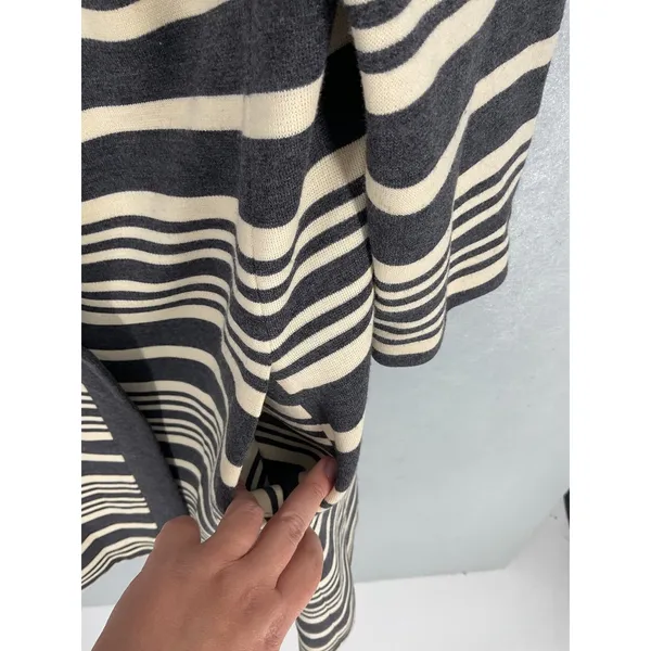 Domani Knits Womens Long Coat Striped Knit Button Front Gray Cream Large - Image 4