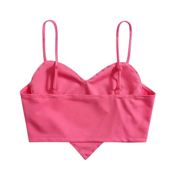 NWT WDIRARA Heart Pearl Crop Top Hot Pink Cami Spaghetti Strap Size Small - Image 2