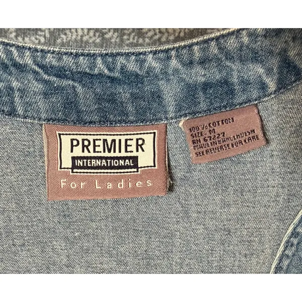 Vtg Premier Denim Jumper Dress M Button Front 90s Cottagecore Pinafore Maxi Jean - Image 3